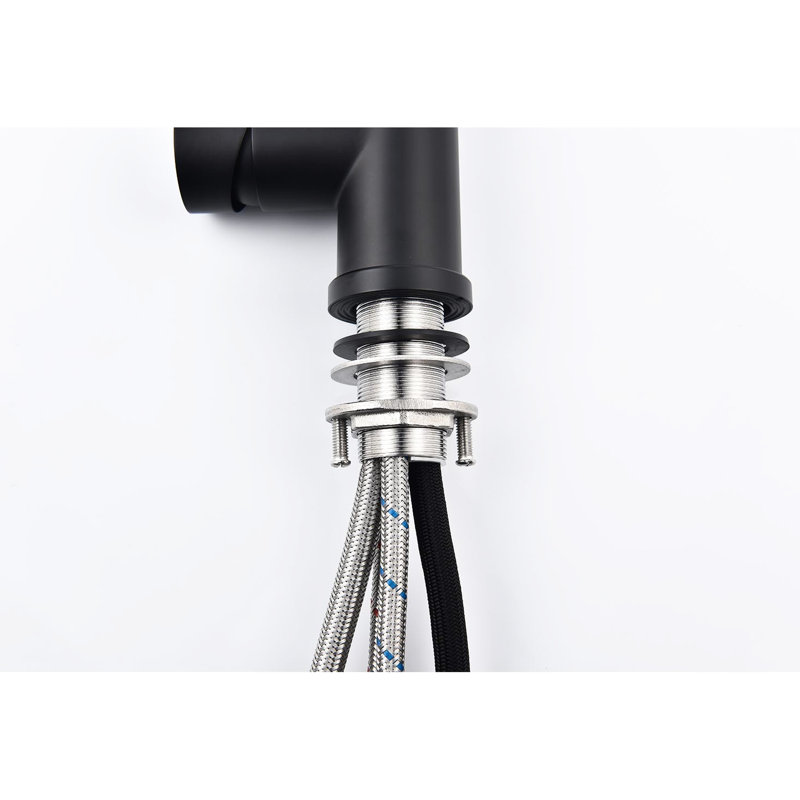 Matte Black Pull Down Kitchen Faucet, Made Of Stainless Steel, 360 Rotating Nozzle, Two Water Output Settings For Functional Work Spring Faucet In Black, Use