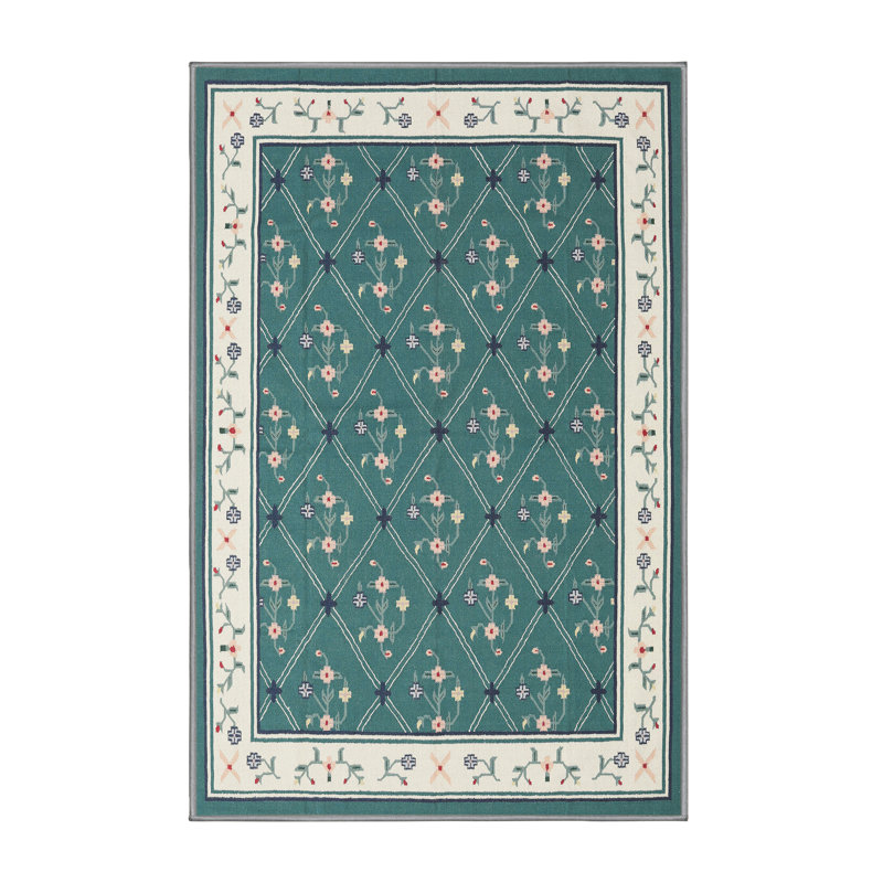 Tapis contemporaine vert/crème/brun, Rectangle 6 pi 0 po x 9 pi 0 po