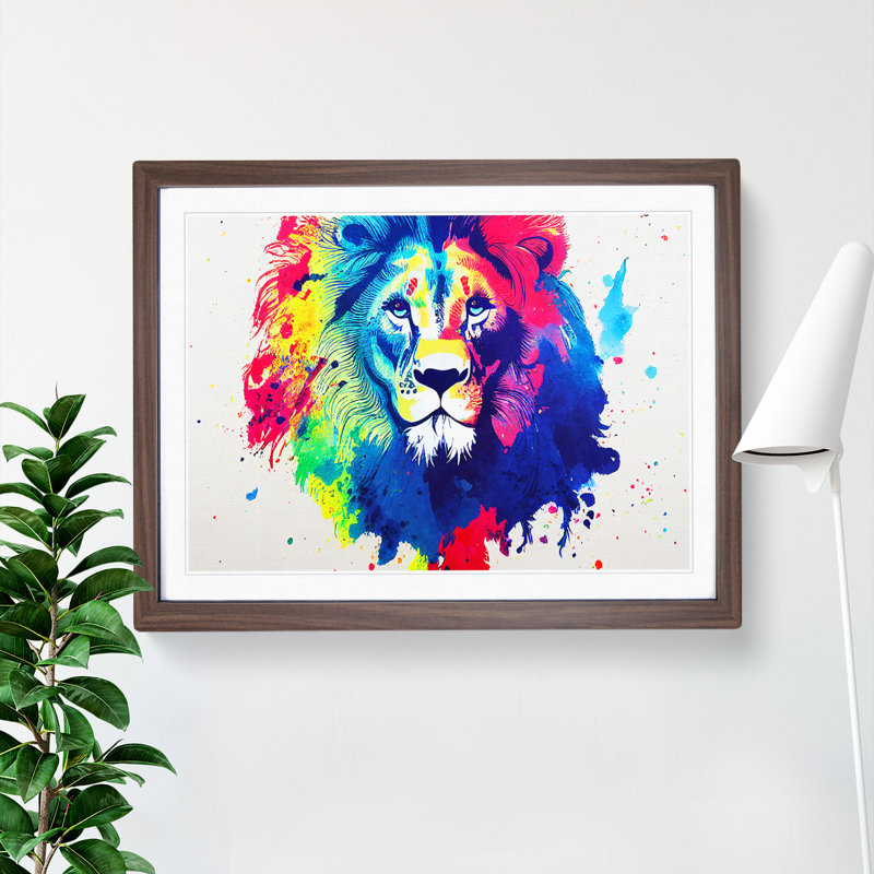 Colourful Lion Vol.3 Abstract - Print, Walnut Framed, 46cm H x 64cm W x 2cm D