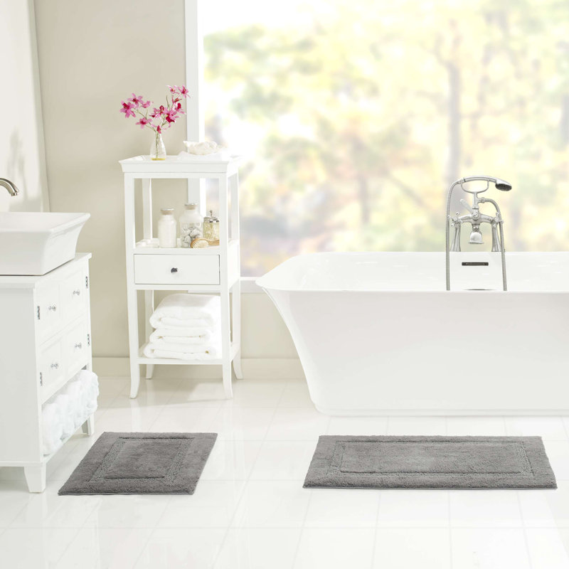 Nautica Peniston Solid Cotton 2 Piece Bath Rug Set, Gray