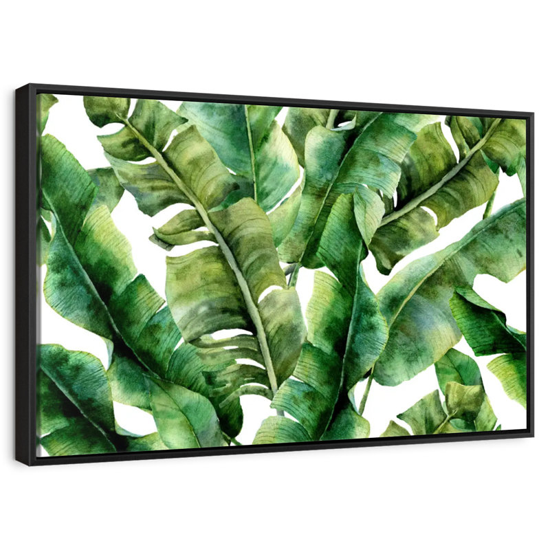 Feuilles de bananier abstraites, Cadre flottant noir, 40 po x 27 po