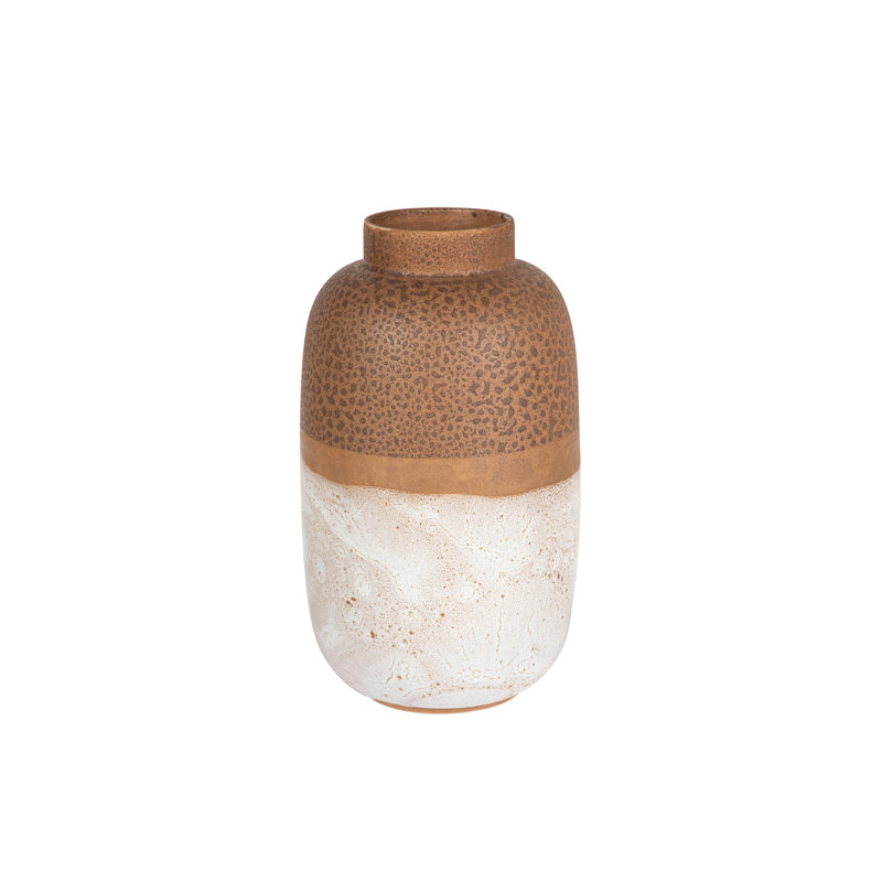 WHITE BROWN CERAMIC VASE, overall height- 34cm