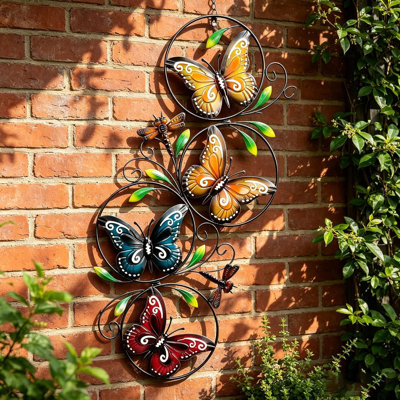 Décoration murale papillon coloré en métal peint | Fer coloré de 37 po x 19 po. Résistant à la rouille et aux rayons UV. Idéal pour le jardin, le patio, la cour ou à l'intérieur. Facile à accrocher.