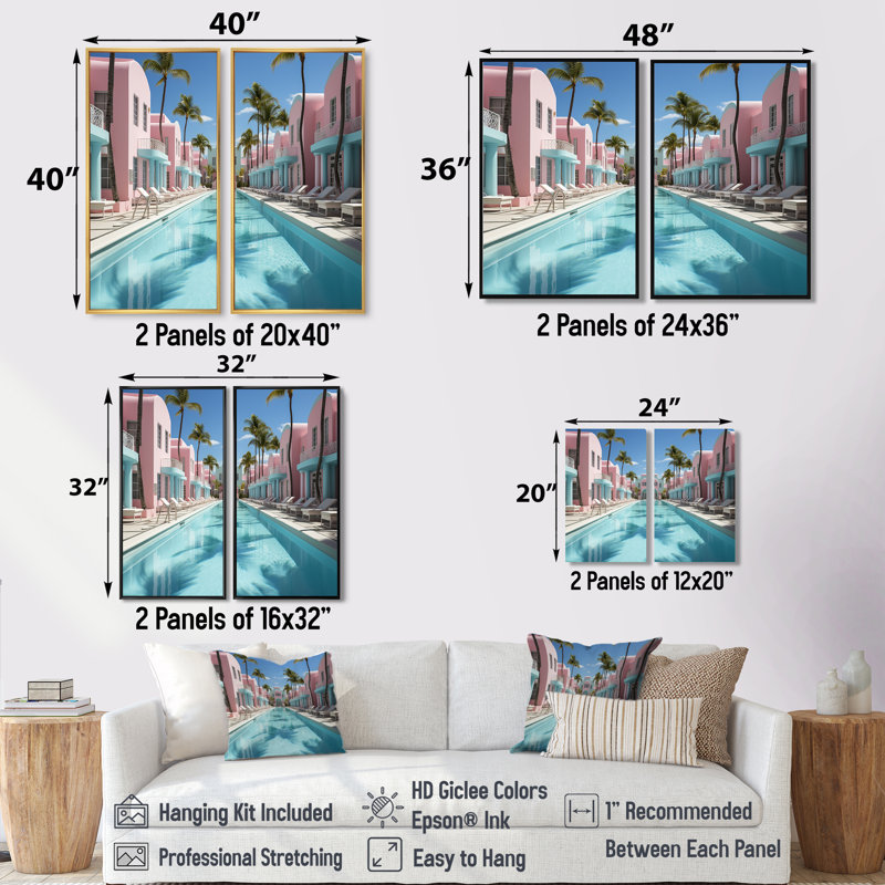 USA Miami Vibes - Art mural bleu à 2 panneaux, 40" H x 40" W, Wrapped Canvas, Does Not Apply