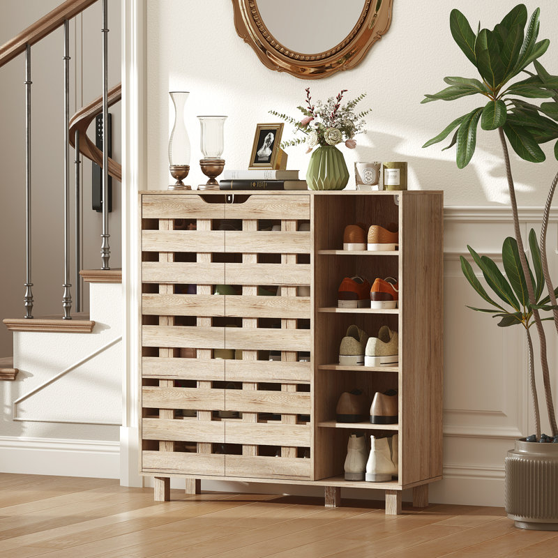 Armoire à chaussures avec armoire à 5 niveaux et 5 tablettes ouvertes, , Beige