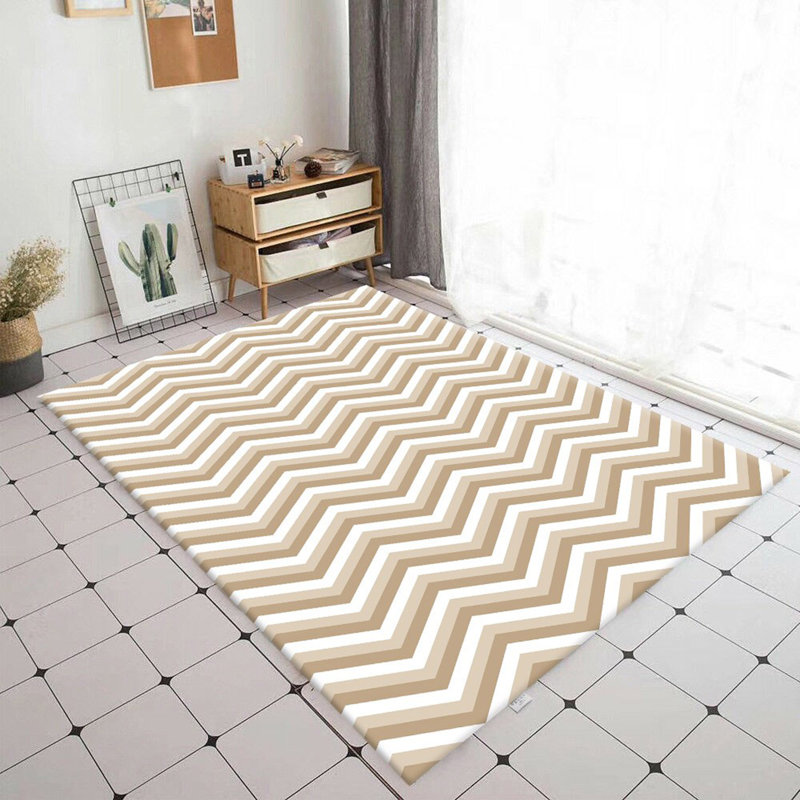 Tapis jaune / ivoire en polyester tissé à la machine Deleyza, Rectangle 4 pi 4 po x 6 pi 3 po