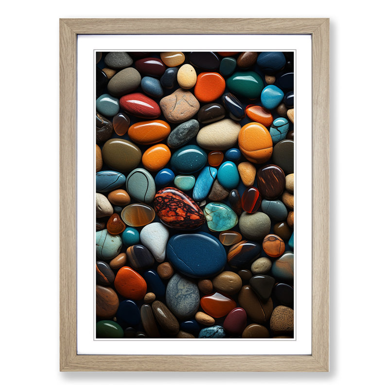Pebbles Tachisme Art - Framed Print, Oak Framed, 64cm H x 46cm W x 2cm D