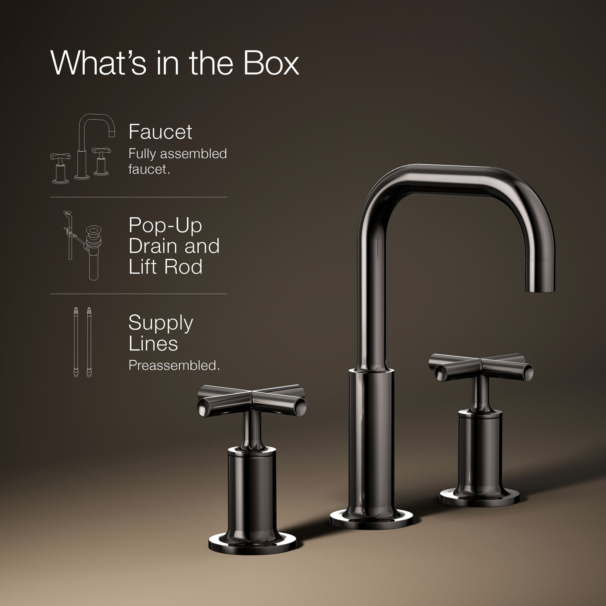 Kohler Purist Widespread Bathroom Faucet with Pop-Up Drain Assembly, 3-Hole High Arc Cross Handle Bathroom Sink Faucet, 1.2 gpm