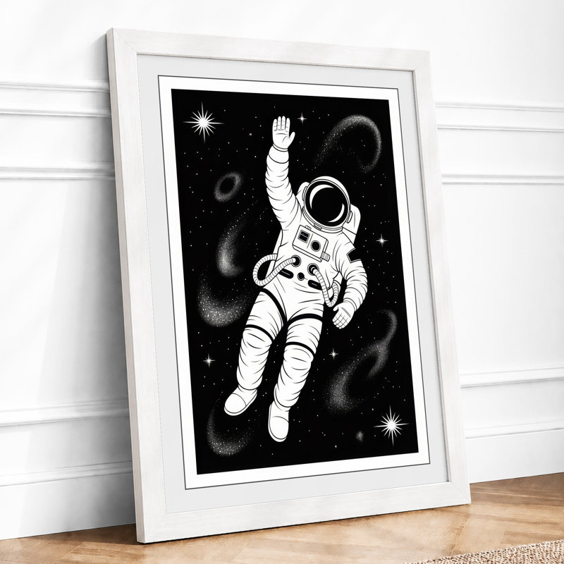Astronaut in Space Minimalist - Framed Print, A4 - 29.7 x 21.0 cm, White