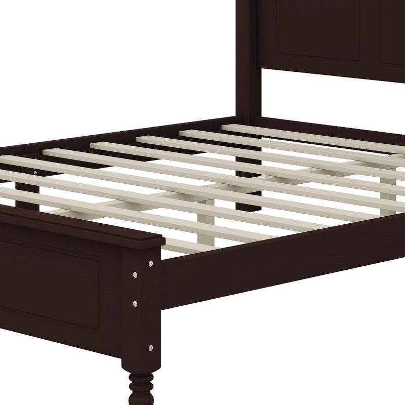 Structure de lit plateforme, lit plateforme de style rétro avec support en lattes de bois, Noyer foncé