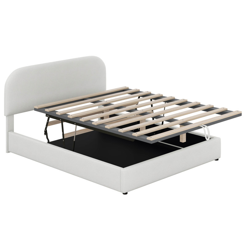 Lit plateforme tapissier Teddy, Blanc, Grand