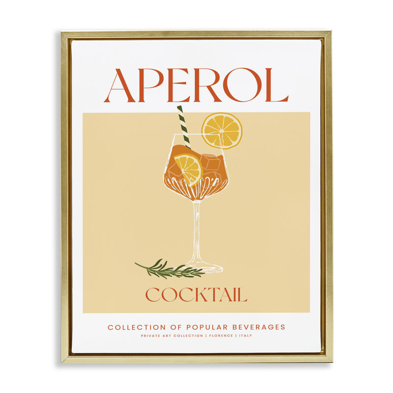 Art mural encadré Minimal Aperol Cocktail, H 21 po x l 17 po, Cadre flottant métallique doré