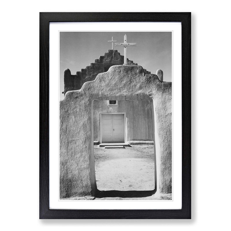 Church in Taos Pueblo New Mexico by Ansel Adams Framed Photographic - Framed Print, Black