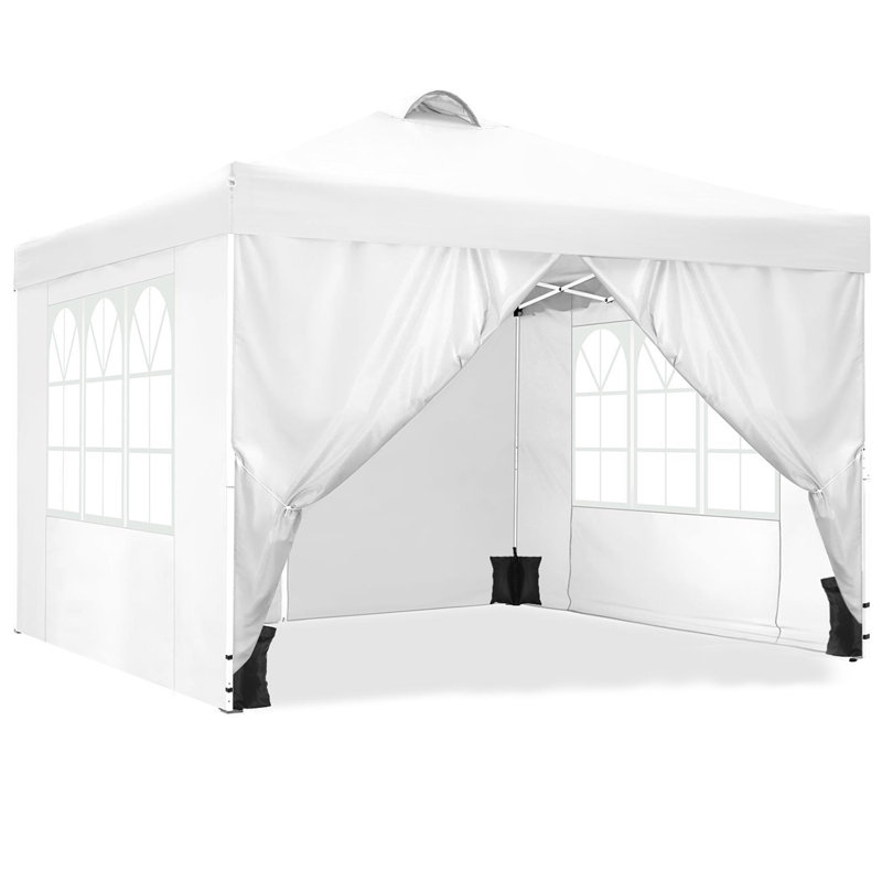 10x10 Pop Up Canopy Tent Gazebo with 4 Removable Sidewalls One Push Party Tent, White