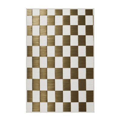 Machine Washable Checkered Beige Area Rug
