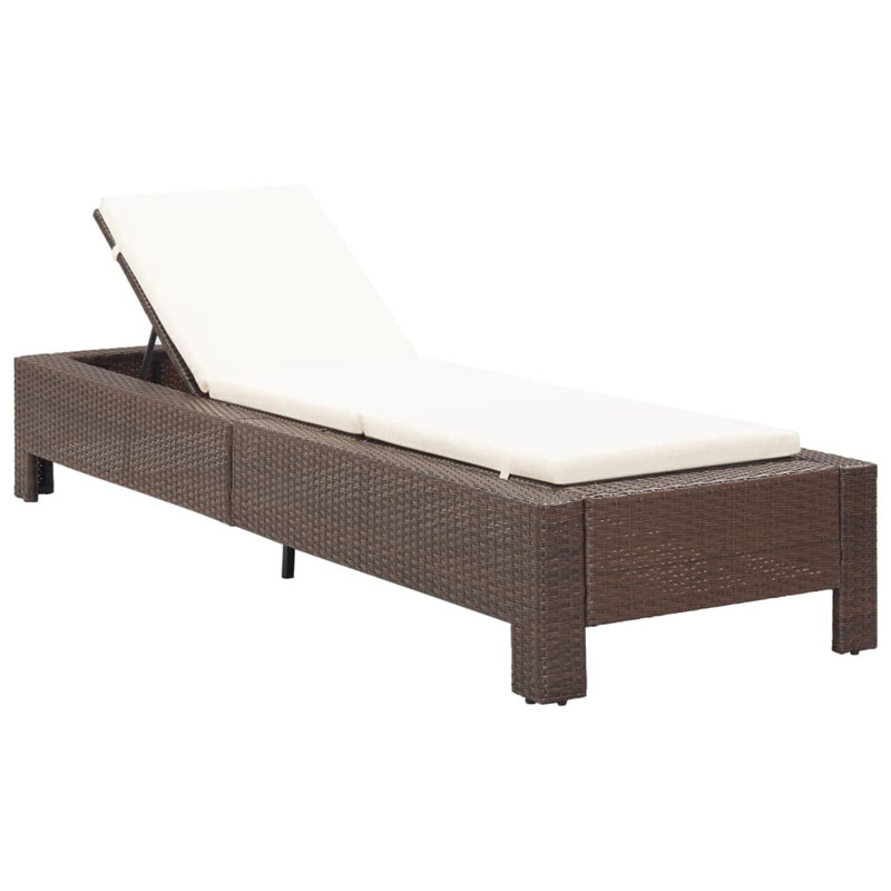 Chaise longue simple inclinable avec coussins 88 po Averelle, Blanc, Brun