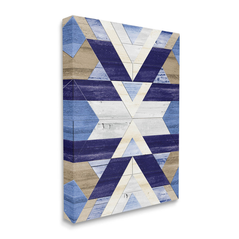 Blue and Beige Abstract Aztec Pattern Canvas Wall Art