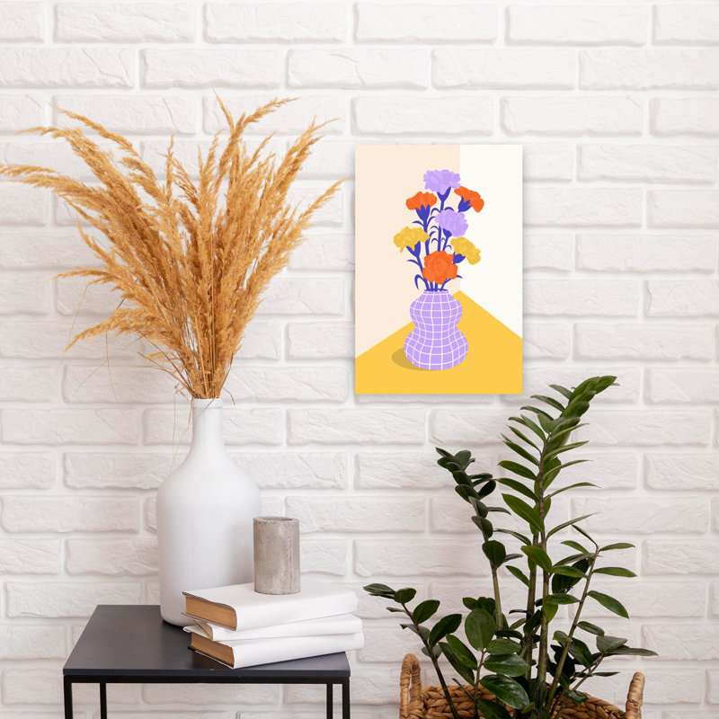 Art contemporain avec art floral, H 12 po x l 8 po