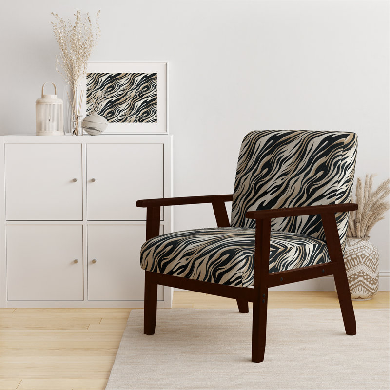 Beige And Black Zebra Sophistication - Upholstered Modern & Contemporary Accent Arm Chair, Brown Square Arms