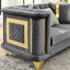 Canapé d'angle gris de 175 cm (69 pouces) en velours victorien de luxe, style milieu du siècle, avec texture brodée et finitions dorées, dossier, coussins raffinés, assise moelleuse pour le salon, 3 coussins inclus