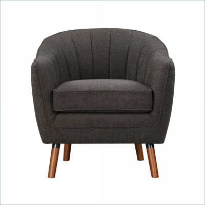 Fauteuil d'appoint Mid-Century moderne pour adultes, tissu de chenille gris anthracite rembourré, dossier à coutures rainurées, pieds d'appoint en bois de noyer massif