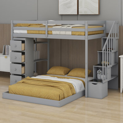 Bunk Bed With 3-Layer Shelves, Drawers And Storage Stairs