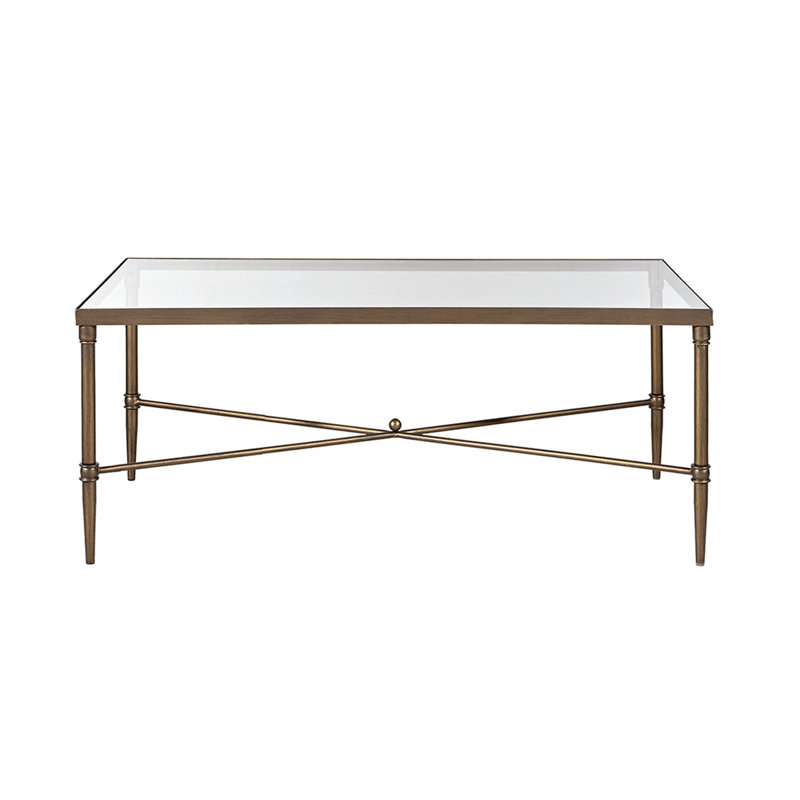 5Mm Tempered Glass Fitted Metal Bronze Frame Rectangle Coffee Table, 44Wx24dx17.96H", Assembly Required Table With Solid & Top,