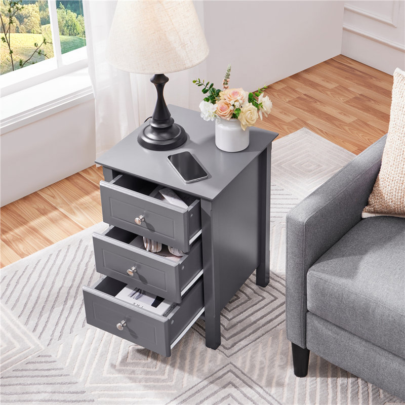 Modern 3 Drawer Bedside Table Nightstand, Dark Grey, 1pcs