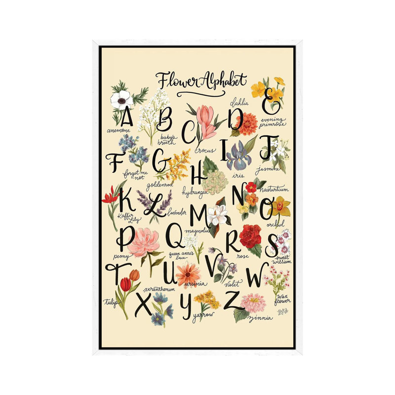 Flower Alphabet - Print on Canvas, White Framed, 101.6 cm H x 66.04 cm W