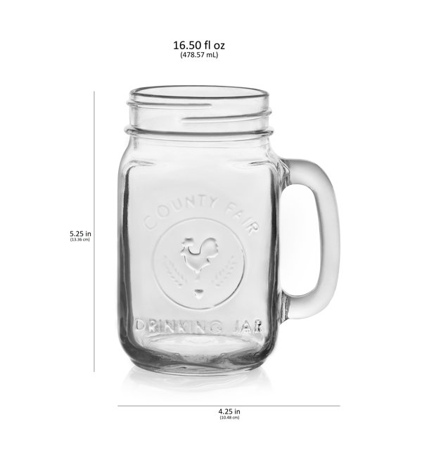 16 fl oz Glass Mason Jar with Handle and lid - Drinking Mug Jar