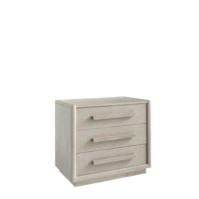 Table de chevet en bois massif à 3 tiroirs en lin / beige
