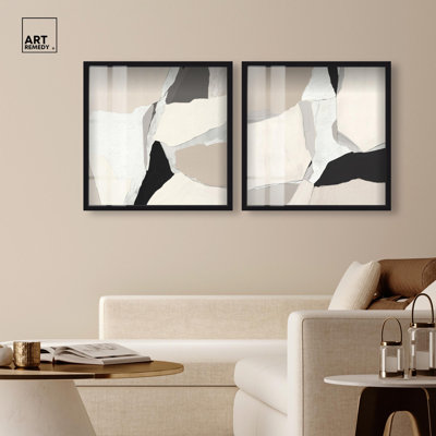 Stone Layers Set Shadowbox Print Neutral Wall Decor Set by Art Remedy, Black Frame, 12 x 12