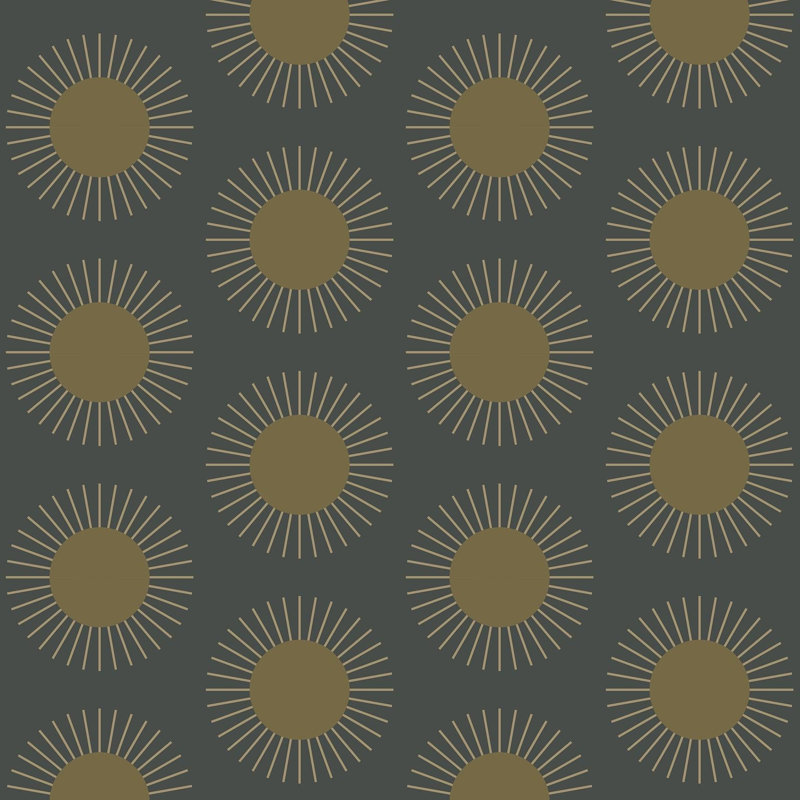 Sunburst - Wallpaper, Black, Faux Grasscloth, Non-Pasted