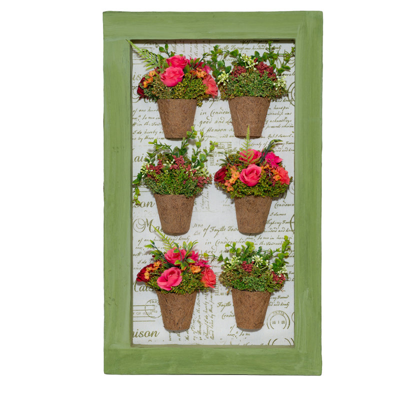 Green Framed Wall Decor with Dried Roses and Flora