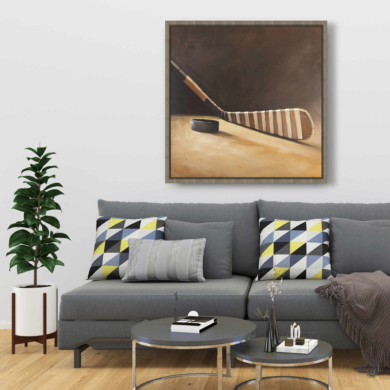 Stick and Hockey Puck - Décoration sur toile encadrée pour passe-temps