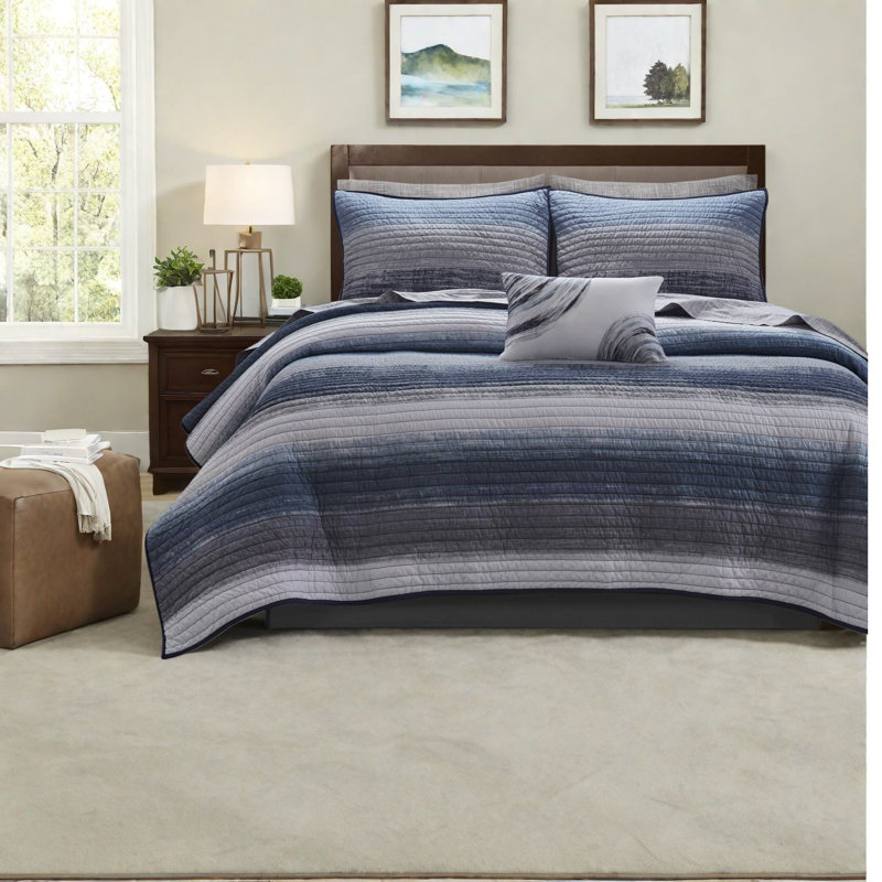 Ensembles de literie bleu marine, draps en coton et courtepointe en microfibre, confort contemporain pour la maison