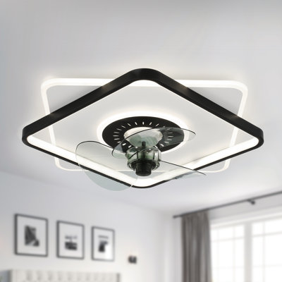 Dhirender 20'' Modern Square Flush Mount Ceiling Fan with Light and Remote Control, Low-Profile Quiet Ceiling Fan with 3-Speed, 3-Color Dimmable for Living Room, Bedroom