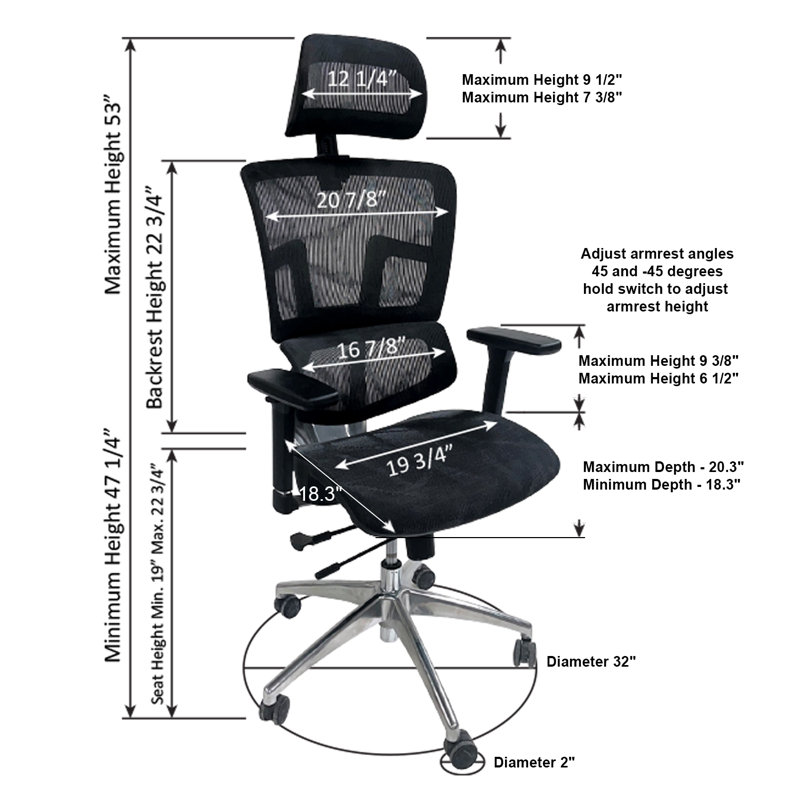 Chaise de bureau ergonomique en filet Home Office, Noir
