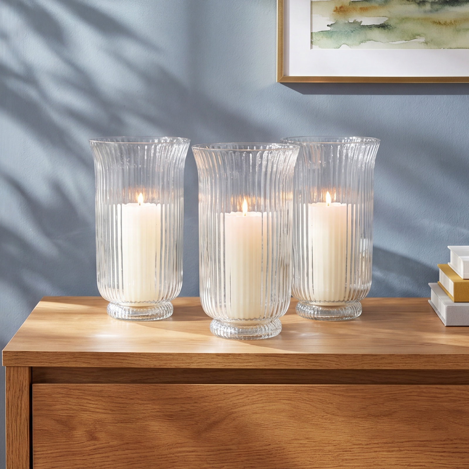 Cole And Grey Glass Ribbed Candle Holder With Elevated Base, 10.5'' H X 5.9'' W X 5.9'' D