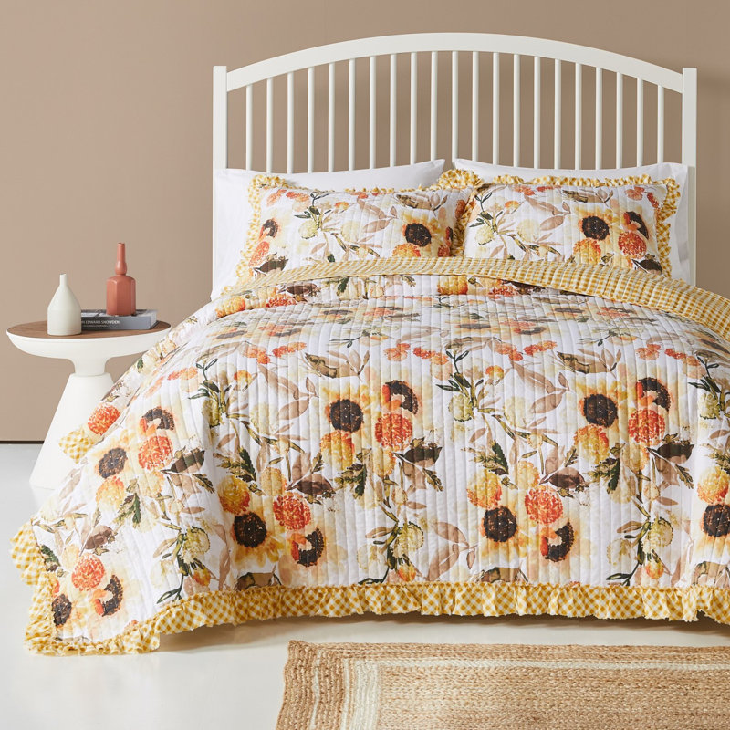 Ensemble de courtepointe grand 3 pièces Greeners Home Fashions Somerset Gold 90 x 90 + 20 x 26 (2)