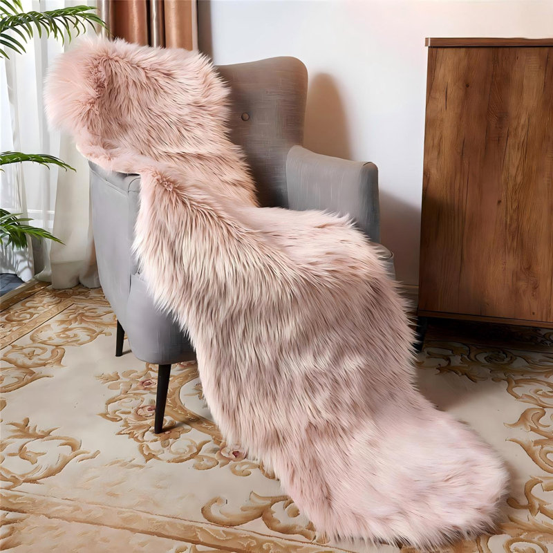 Ultra Soft Fluffy Shaggy Area Rug Faux Fur Sheepskin Rug 2X6 Ft For Bedroom Living Room Sofa – Pink, Pink