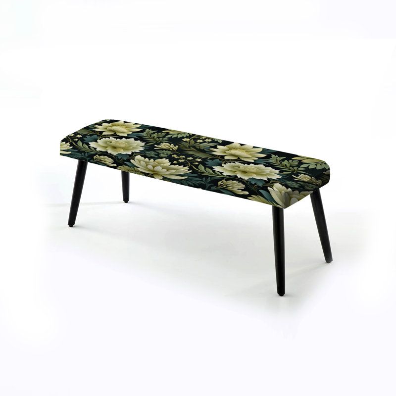 Banc rembourré floral noir Truong, Damas vert Dahlia