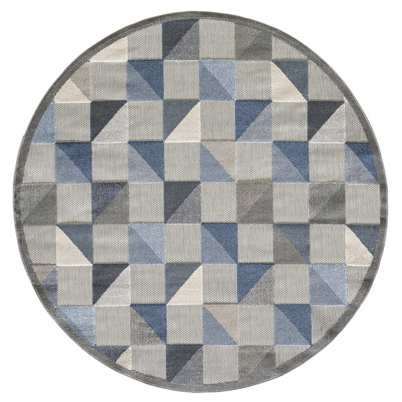Tapis jacobien bleu et gris, Rond 8 pi
