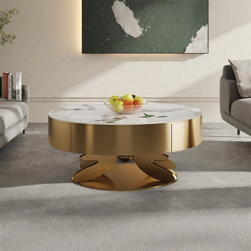 Table ronde légère et luxueuse, H 15,7 po x L 35,4 po x l 35,4 po, Titane noir