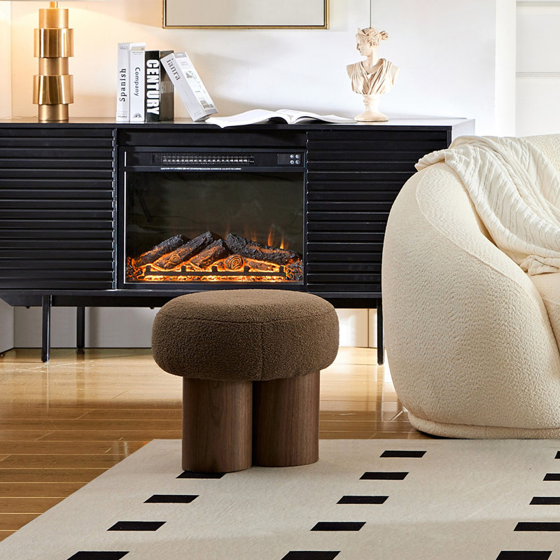 Tabouret champignon, siège en laine d'agneau, tuyau en PVC tonneau, Brun, Brun