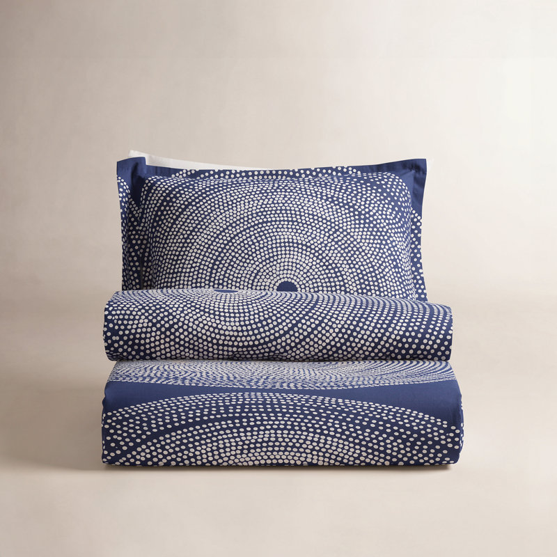 Marimekko Fokus Cotton Navy Duvet Cover Set, Full/Queen Duvet Cover + 2 Standard Shams, Navy/White