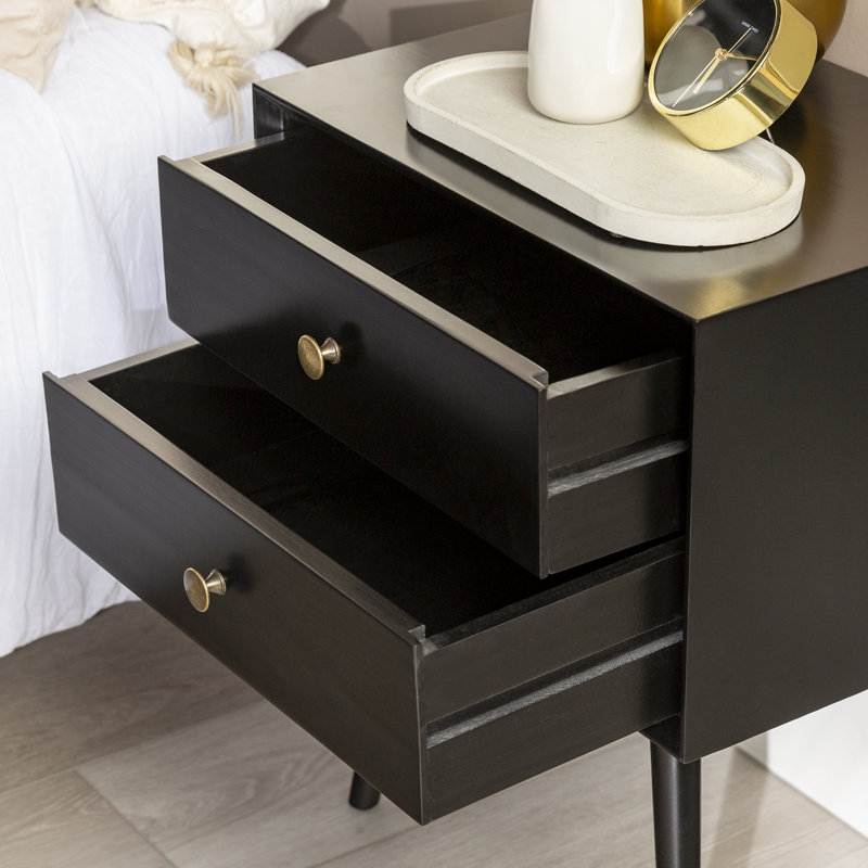 Akshan 2-Drawer Solid Wood Nightstands, Black