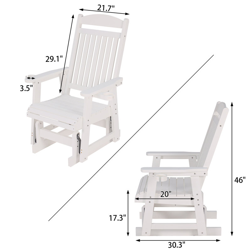 Poly Lumber Patio Glider with Removable Cup Holders, White