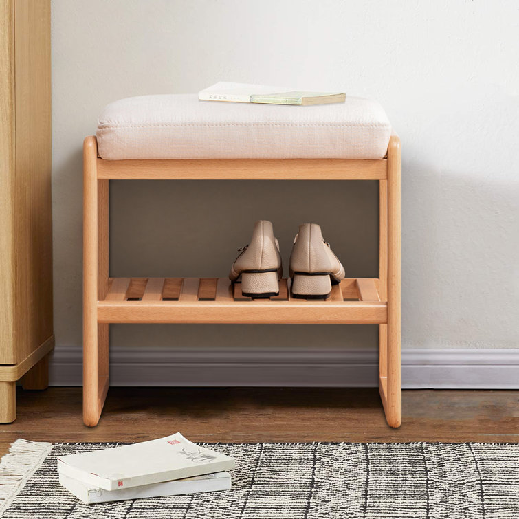 Shoe Bench, Solid Wood Shoe Rack Beech Storage Rack Organizer with High  Rebound Sponge Cushion, Wooden Shoe Rack Small Desk for Entryway
