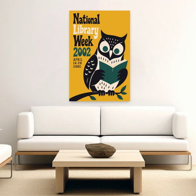 Wise Owl Reading Retro Vintage Bird Owl Nature Architecture Wall Art Print 1 Piece Wrapped Canvas Wall Art